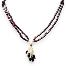 Natural Plain Garnet Tube & Pearl Gemstone Necklace