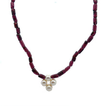 Natural Garnet Tube & Button Pearl Gemstone Necklace