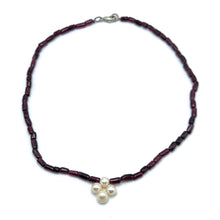 Natural Garnet Tube & Button Pearl Gemstone Necklace