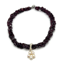 Natural Garnet & Plain Pearl Twisted Fancy Gemstone Necklace