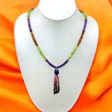 Spessartite Natural, Peridot, Amethyst, Pink, and Black Tourmaline Necklace