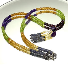 Multi Semiprecious Natural, Citrine, Tanzanite, Peridot, and Amethyst Gemstone Necklace