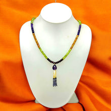 Multi Semiprecious Natural, Citrine, Tanzanite, Peridot, and Amethyst Gemstone Necklace