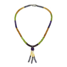 Multi Semiprecious Natural, Citrine, Tanzanite, Peridot, and Amethyst Gemstone Necklace