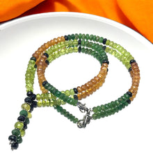 Black Tourmaline Natural, Tsavorite, Peridot, and Spessartite Garnet Necklace