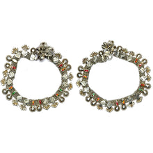 Elegant German Silver Anklet Pair with Bohemian Style Traditional Motifs and Charms