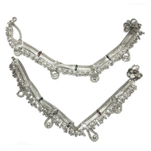 Bohemian Style German Silver Anklet Pair with Engraved Motifs and Sound Bells