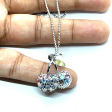 Cherry Fruit Pendant Necklace with Multicolor Crystals – Playful and Trendy Jewelry