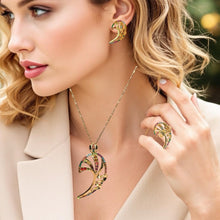 Contemporary Pendant Chain Earring with Ring Aurora Abstract Leaf Design with Swarovski Jewellery Set
