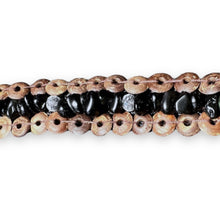 Handmade Brown Coconut Shell Beads Black Onyx Bracelet 7 Inch Artisan Design Wristband