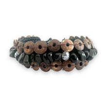 Handmade Brown Coconut Shell Beads Black Onyx Bracelet 7 Inch Artisan Design Wristband