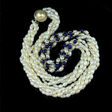 Multi Layered Classic Pearl with Lapis Lazuli Necklace