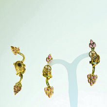 18K Yellow Gold Floral Vine Pendant Earring Natural Round Diamond & Multi Tourmaline Royal Lotus Design Jewellery Set