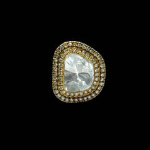 14K Yellow Gold Diamond Polki Ring – Triple Halo Layered Design in Timeless Ethnic Glamour - JEWELNJOY