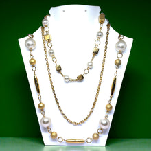 Three Layer Station Chain Gold Plated Fashion Necklace with Simulated Pearls – Elegant Layered Jewelry for Women