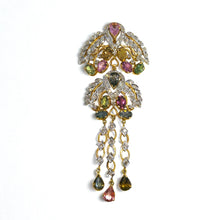 18K Yellow Gold Pendant Earring with Diamond & Multi Tourmaline Natural Gemstone Tassel Elegant Jewellery Set