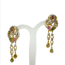 18K Yellow Gold Pendant Earring with Diamond & Multi Tourmaline Natural Gemstone Tassel Elegant Jewellery Set