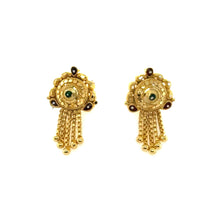 Floral Stud Gold Tone Earrings with Multi-Colored Detail and Chain Tassels Traditional Jewellery