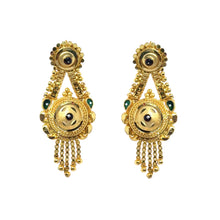 Vintage Inspired Dangler Gold Tone Earrings with Circular Motif and Enamel Highlights Jewellery For Her
