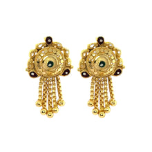 Floral Stud Gold Tone Earrings with Multi-Colored Detail and Chain Tassels Traditional Jewellery