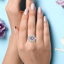 18K White Gold Natural Diamond & Pink Sapphire Halo Ring