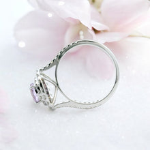 18K White Gold Natural Diamond & Pink Sapphire Halo Ring