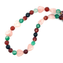 Natural Rose Quartz 16mm Heart with Agate Facet Ball Necklace