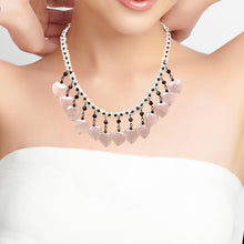 Natural Rose Quartz & Garnet Rondelle Facet Beads Semiprecious Necklace