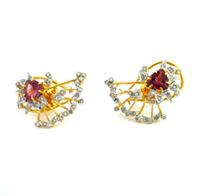 18K White Rose Gold Earring Necklace Set with Natural Diamond & Pink Tourmaline/Rhodolite Jewellery