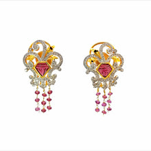 18K Two Tone Gold Necklace Earring Set with Natural Diamond & Pink Tourmaline Jewellery