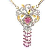 18K Two Tone Gold Necklace Earring Set with Natural Diamond & Pink Tourmaline Jewellery
