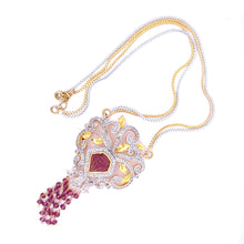 18K Two Tone Gold Necklace Earring Set with Natural Diamond & Pink Tourmaline Jewellery