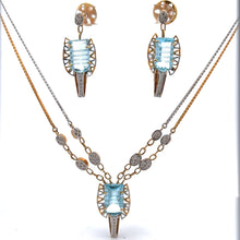 18K Two Tone Gold Necklace Earring Set with Natural Diamond & Swiss Blue Topaz Jewellery