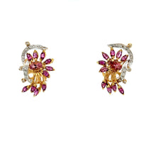 18K Two Tone Gold Pendant Earring Set with Natural Diamond & Rhodolite Jewellery