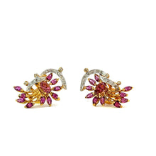 18K Yellow White Gold Pendant Earring Set with Natural Diamond & Rhodolite Jewellery