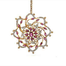 18K Two Tone Gold Pendant Earring Set with Natural Diamond & Rhodolite Jewellery