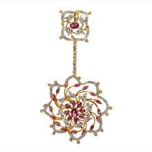 18K Two Tone Gold Pendant Earring Set with Natural Diamond & Rhodolite Jewellery