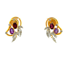 18K Two Tone Gold Pendant Earring Set with Natural Diamond & Amethyst/Rhodolite Jewellery