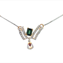18K Two Tone Gold Necklace Earring Set with Natural Diamond & Green Tourmaline Jewellery