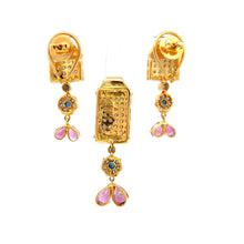 18K Two Tone Gold Pendant Earring Set with Natural Diamond & Pink Tourmaline Jewellery