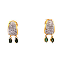 18K Two Tone Gold Pendant Earring Set with Natural Diamond & Green Tourmaline Jewellery