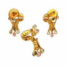 18K Two Tone Gold Pendant Earring Set with Natural Diamond & Multi Sapphire Jewellery