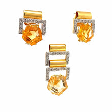 18K Two Tone Gold Pendant Earring Set With Natural Diamond & Citrine Birthstone Jewelry