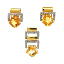 18K Two Tone Gold Pendant Earring Set with Natural Diamond & Citrine Jewellery