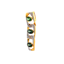 18K Two Tone Gold Natural Diamond & Green Tourmaline Pendant Earring Set Jewelry