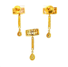 18K Two Tone Gold Natural Diamond Unique Pendant Earring Set Jewelry