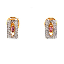 18K Two Tone Gold Pendant Earring Set with Natural Diamond & Pink Tourmaline Jewellery