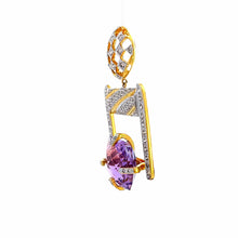 18K Yellow White Gold Pendant Earring Set With Natural Diamond & Amethyst Jewelry