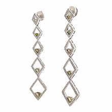 18K White Gold Shoulder Duster Earrings With Natural Diamond & Peridot Gemstone Semiprecious Ear Danglers