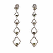 18K White Gold Shoulder Duster Earrings With Natural Diamond & Peridot Gemstone Semiprecious Ear Danglers